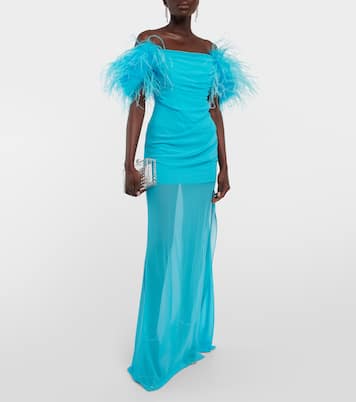 Maxikleid aus Georgette mit Federn | Giuseppe di Morabito