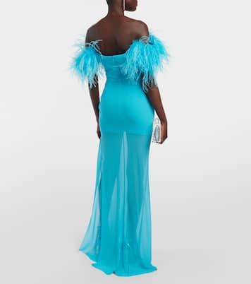 Maxikleid aus Georgette mit Federn | Giuseppe di Morabito