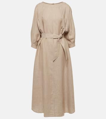 Vestido midi de lino con cinturón | Loro Piana
