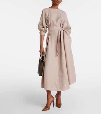 Vestido midi de lino con cinturón | Loro Piana