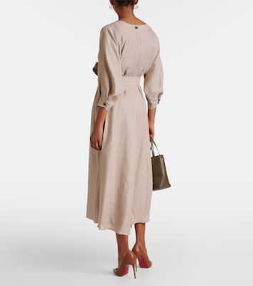 Vestido midi de lino con cinturón | Loro Piana