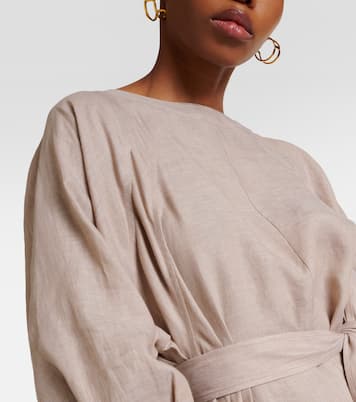 Vestido midi de lino con cinturón | Loro Piana