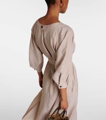 Vestido midi de lino con cinturón | Loro Piana