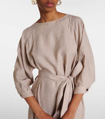 Vestido midi de lino con cinturón | Loro Piana