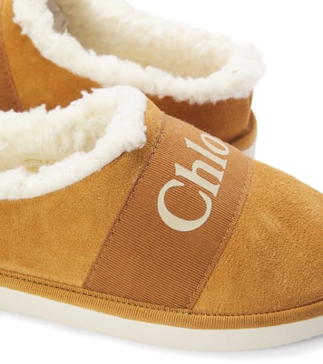 Slippers in suede e pile con logo | Chloé Kids
