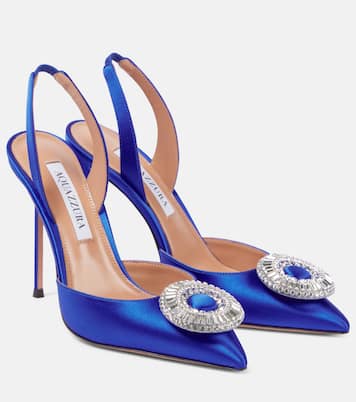 Escarpins slingback Crystal Hoop 50 en satin | Aquazzura