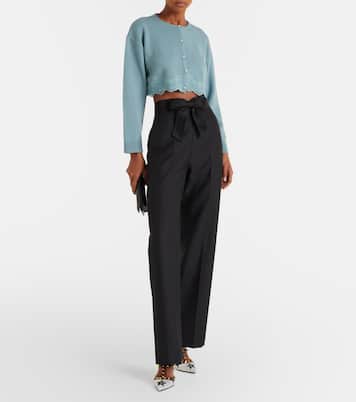 Cárdigan de lana virgen cropped con encaje | Valentino