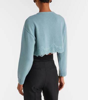 Cárdigan de lana virgen cropped con encaje | Valentino