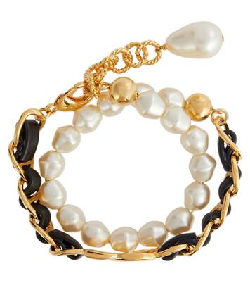 Faux pearl and leather-trimmed chain bracelet | Dolce&Gabbana