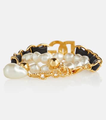 Faux pearl and leather-trimmed chain bracelet | Dolce&Gabbana