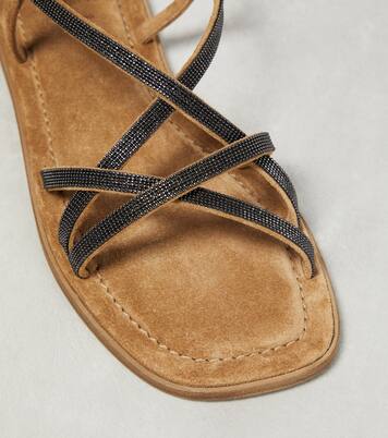 Monili-embellished suede sandals | Brunello Cucinelli
