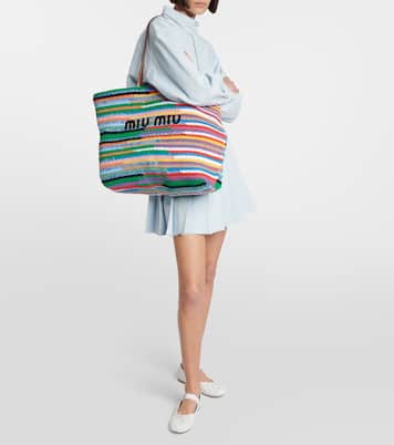 Large striped crochet tote bag | Miu Miu