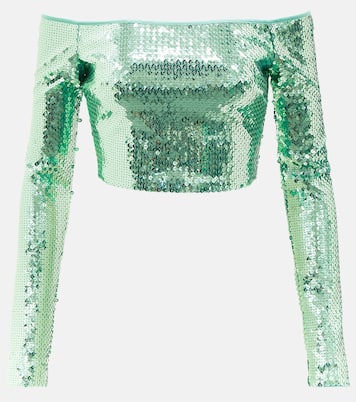 Sequined off-shoulder crop top  | David Koma