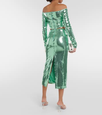 Sequined off-shoulder crop top  | David Koma