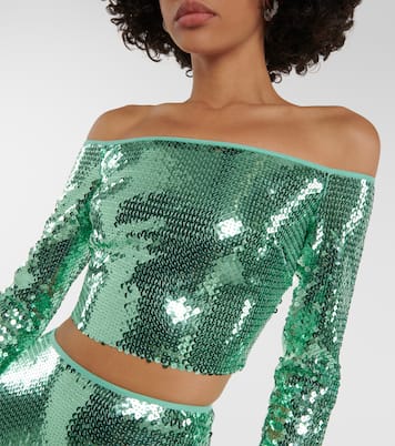 Sequined off-shoulder crop top  | David Koma