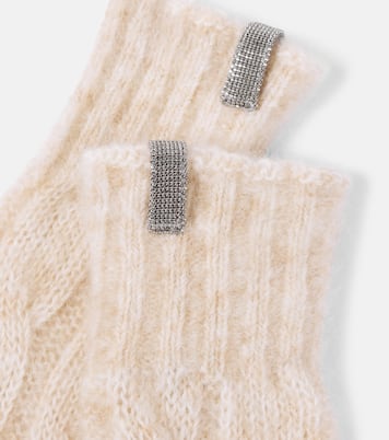 Embellished cable-knit wool gloves | Brunello Cucinelli