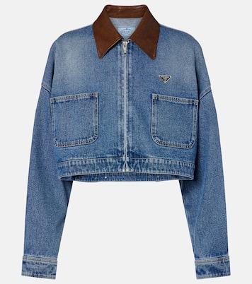 Giacca di jeans cropped con pelle | Prada