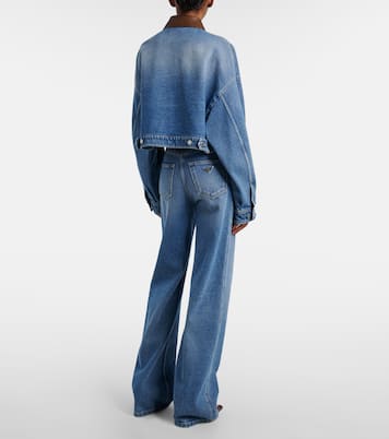 Giacca di jeans cropped con pelle | Prada