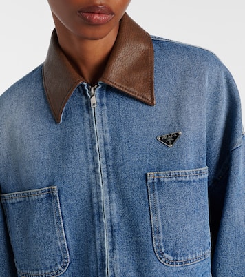Giacca di jeans cropped con pelle | Prada