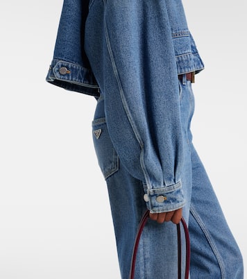 Giacca di jeans cropped con pelle | Prada