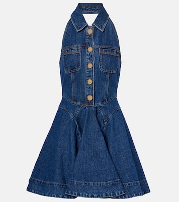 Flared denim midi dress | Self-Portrait