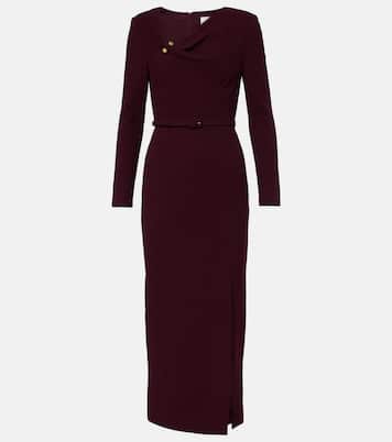 Draped belted wool crêpe midi dress | Roland Mouret