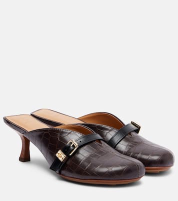 40 crocodile-effect leather mules | Ganni