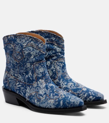 Low Shaft embroidered jacquard cowboy boots | Ganni