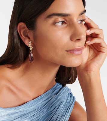 Floating Nesting Gem 18kt gold drop earrings with diamonds and rubellites | Octavia Elizabeth