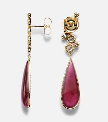 Floating Nesting Gem 18kt gold drop earrings with diamonds and rubellites | Octavia Elizabeth