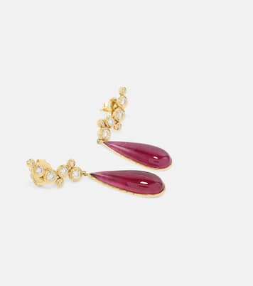 Floating Nesting Gem 18kt gold drop earrings with diamonds and rubellites | Octavia Elizabeth