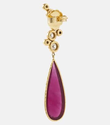 Floating Nesting Gem 18kt gold drop earrings with diamonds and rubellites | Octavia Elizabeth