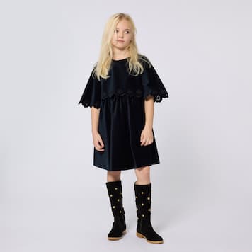 Scalloped cotton velvet dress | Chloé Kids