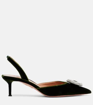 Crystal Hoop 50缀饰天鹅绒露跟高跟鞋 | Aquazzura