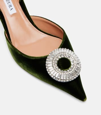 Crystal Hoop 50缀饰天鹅绒露跟高跟鞋 | Aquazzura