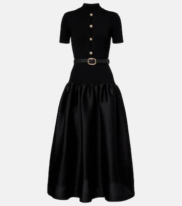 Belted keyhole cutout taffeta midi dress | Self-Portrait