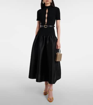 Belted keyhole cutout taffeta midi dress | Self-Portrait