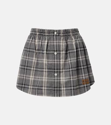 Plaid cotton flannel miniskirt | Miu Miu