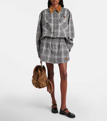 Plaid cotton flannel miniskirt | Miu Miu