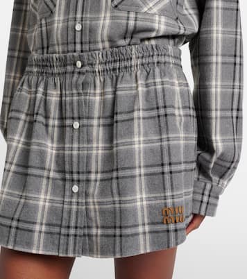 Plaid cotton flannel miniskirt | Miu Miu