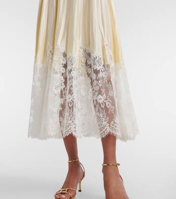 Lace-trimmed satin midi dress | Self-Portrait