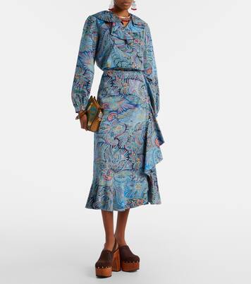 Printed ruffled cotton-blend shirt | Etro