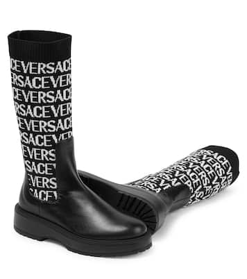 Bottes en jacquard et cuir à logo | Versace Kids
