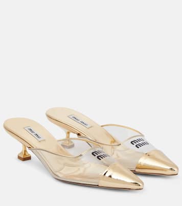 Mules in pelle e PVC con logo | Miu Miu