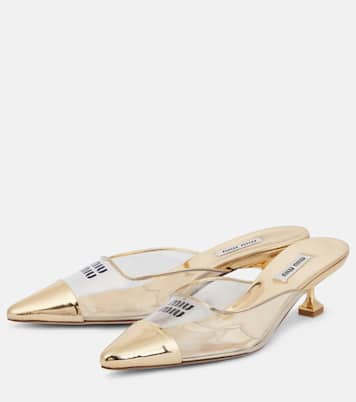 Mules in pelle e PVC con logo | Miu Miu