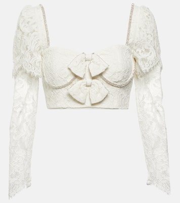 Embellished corded lace crop top | Self-Portrait