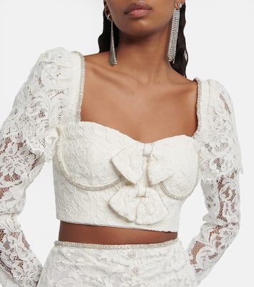 Embellished corded lace crop top | Self-Portrait
