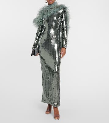 Robe Garbo Disco mit Pailletten und Federn | Taller Marmo