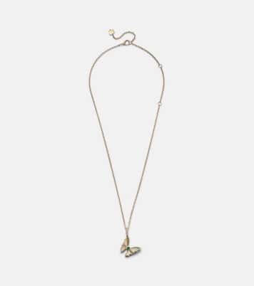 Butterfly 18kt gold pendant necklace with emerald and diamonds | Shay Jewelry