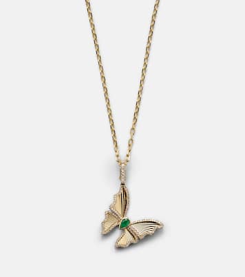 Butterfly 18kt gold pendant necklace with emerald and diamonds | Shay Jewelry